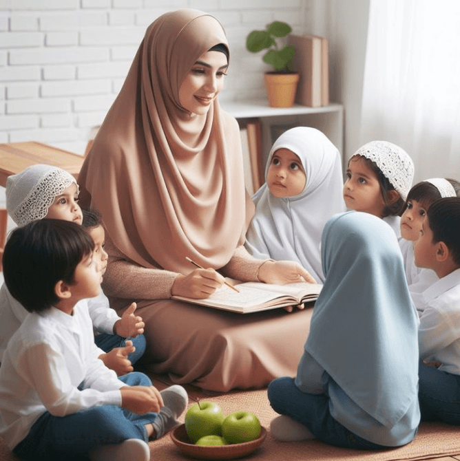 Teacher reading with young students
