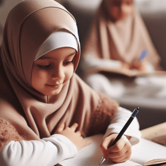 Student writing during a lesson